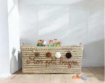 Opbergkoffer van 80 cm, rieten mand, aanpasbare speelgoedkist van palmblad