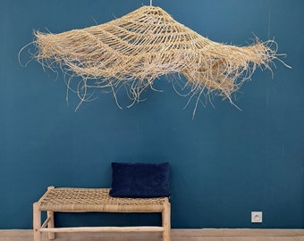 Wicker pendant light, doum palm pendant light, natural fiber pendant light, wicker light fixture, doum palm lampshade - Caribbean Collection