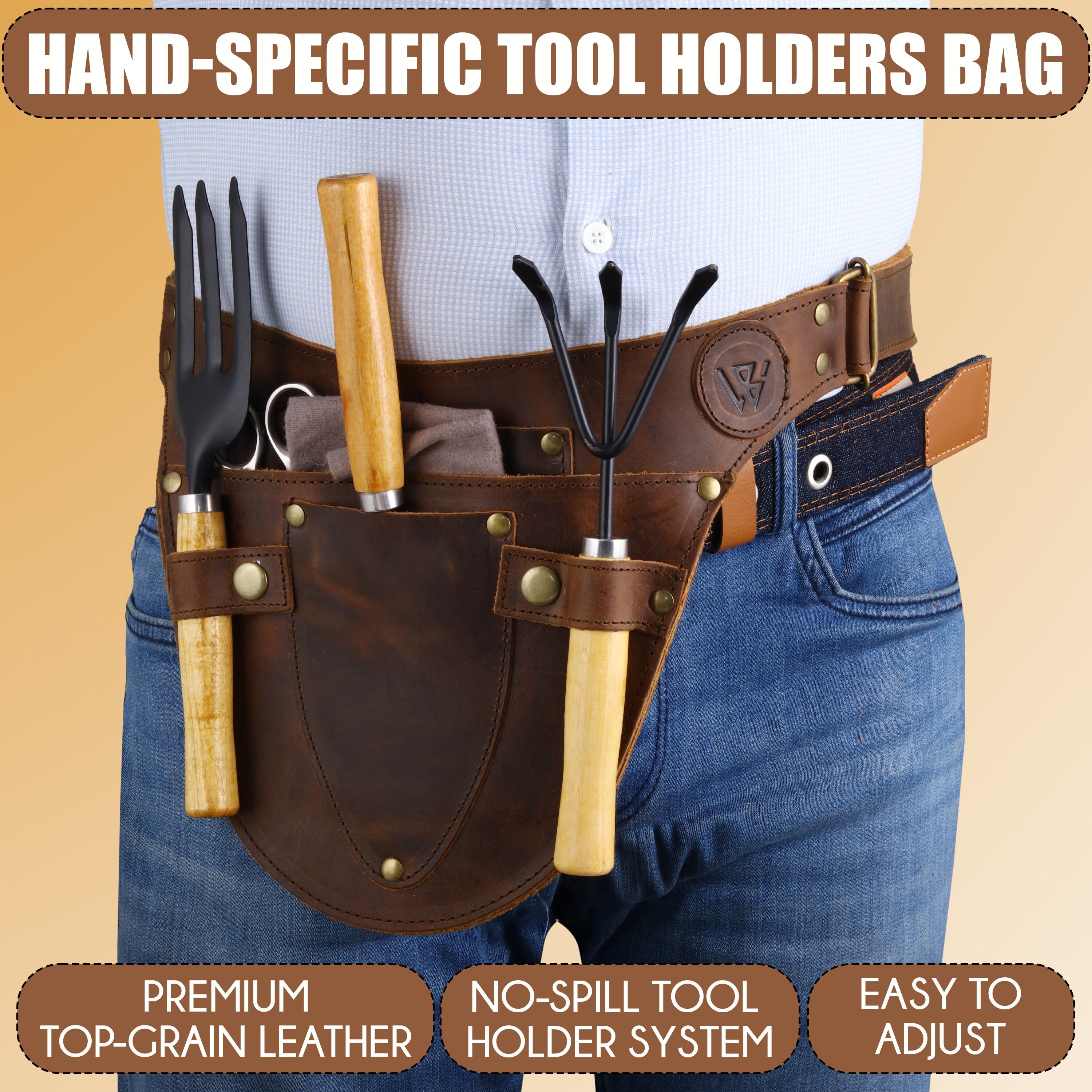 Leather Garden Tool Belt, Gardening Utility Belt, Garden Tool Storage Bag For And - View #8