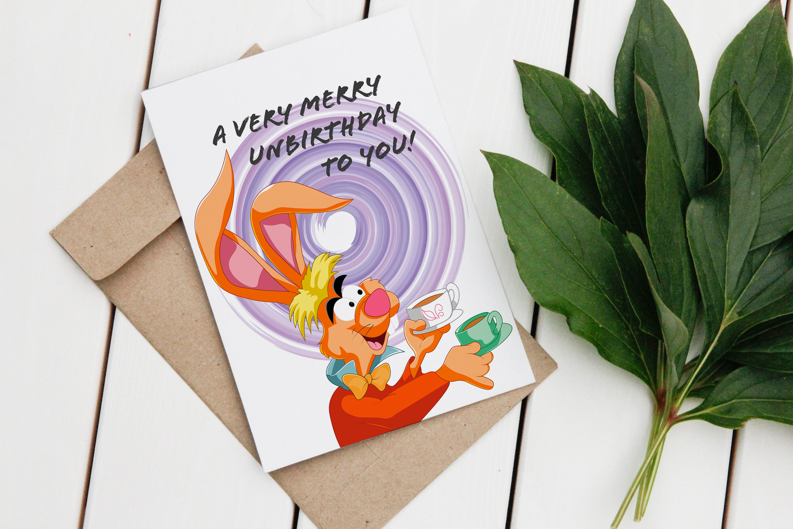 Duce Painting The Roses Red, Alice In Wonderland Birthday Card, Un Birthday Card, Tweedledee And Dumb - Cheshire Cat - View #3