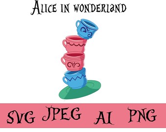 Alice in Wonderland Svg, Alice in Wonderland Png, Princess Cricut Svg, Instant Download, kitchen decor Svg, Coffee cup, Svg file, Vector art