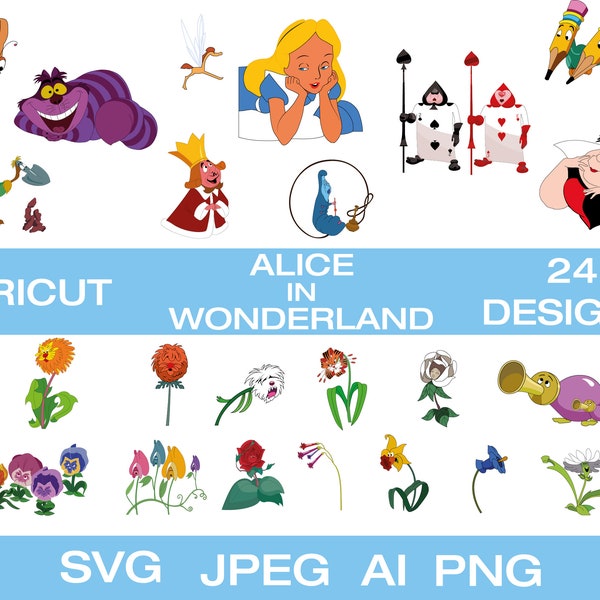 Alice in Wonderland Cricut SVG Bundle, Alice in Wonderland Png, Princess Svg, Alice Clipart, Alice Cut Svg Files, Instant Download