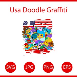 USA SVG Doodle Print | Cool Graffiti Art Design for T-shirt & Decor | Digital Download, Graffiti Art Print Download
