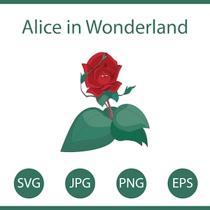 Alicja w krainie czarów SVG, Alicja czerwona róża mówi kwiat SVG, księżniczka SVG, czerwona róża, mówiące kwiaty, plik SVG, grafika wektorowa