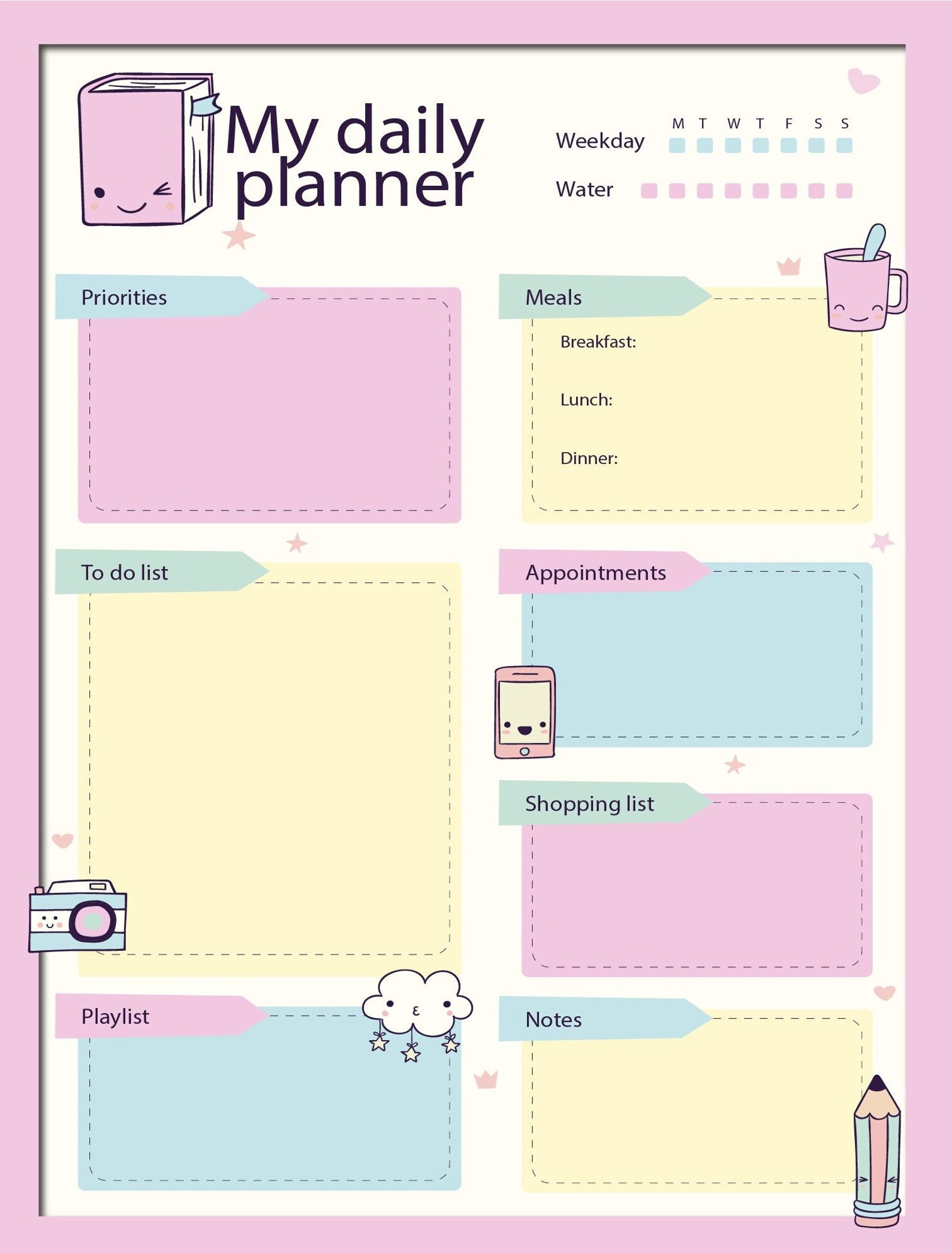 Cute Daily Planner: Pastel Colors for Every Day, Your Daily Planner ...