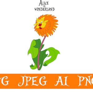 Alicja w krainie czarów SVG, plik SVG kwiat mniszka lekarskiego Alicja, księżniczka Cricut SVG, Dandy lew, mówiące kwiaty, Instant Download, grafika wektorowa