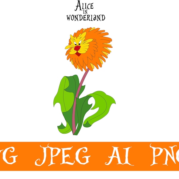Alice in Wonderland Svg, Alice in Wonderland Png, Princess Cricut Svg, Dandy lion, talking flowers, Instant Download, Svg  file, Vector art