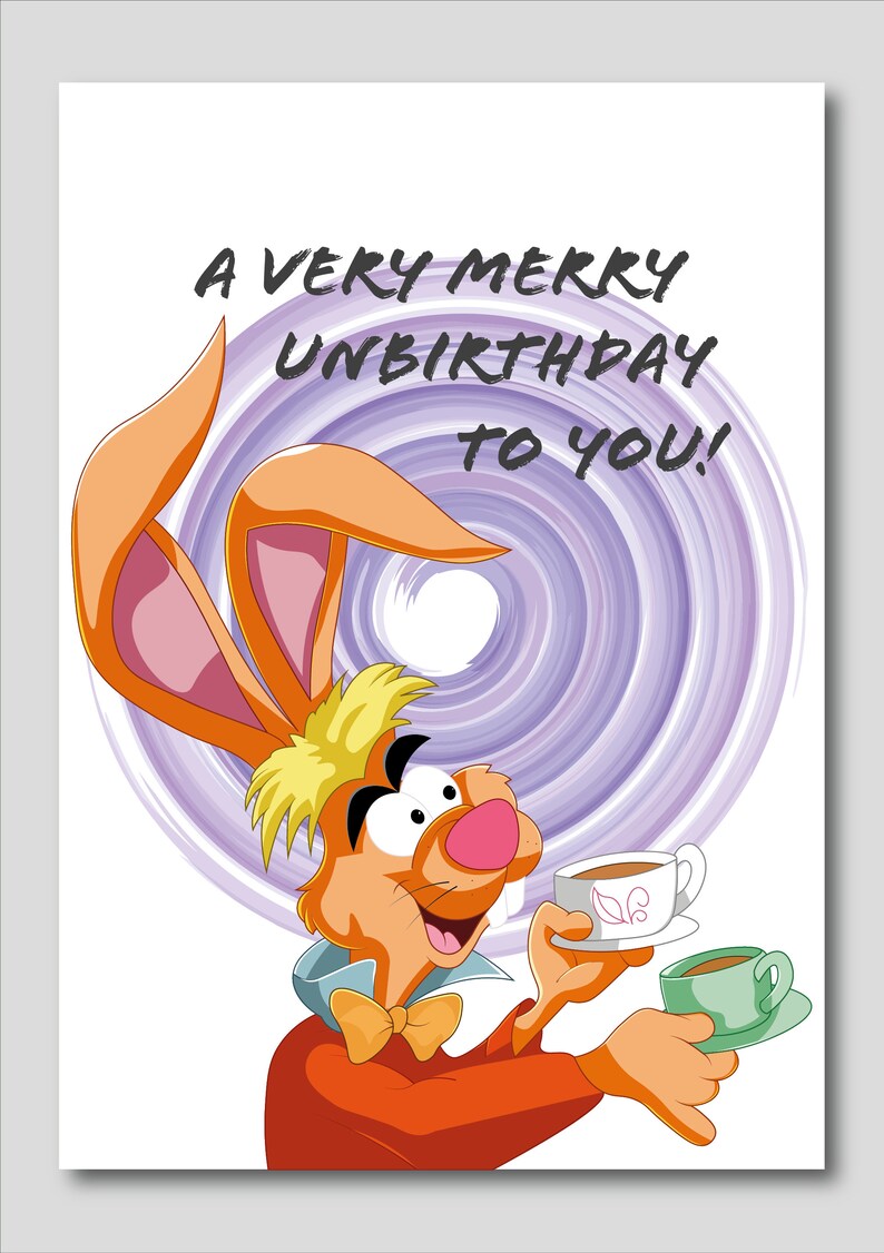 Duce Painting The Roses Red, Alice In Wonderland Birthday Card, Un Birthday Card, Tweedledee And Dumb - Cheshire Cat - View #2
