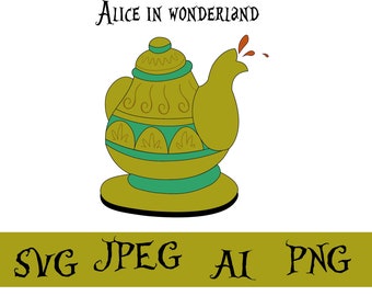Alice in Wonderland Svg, Alice in Wonderland Png, Coffe pot Clipart, Svg file, Vector art