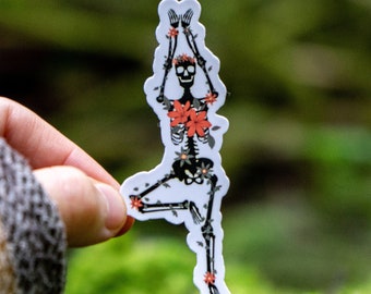 Yoga Tree Pose Skeleton Waterbottle Sticker, Cute Yoga Teacher Gift, Yoga Skeleton Laptop Sticker, Halloween Yoga Sticker