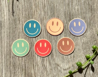 6 Tiny Retro Smiley Face Stickers, Smiley Stickers, Smiley Face, Water Bottle Stickers, Tiny 90s Stickers, Good Vibes, Phone Stickers