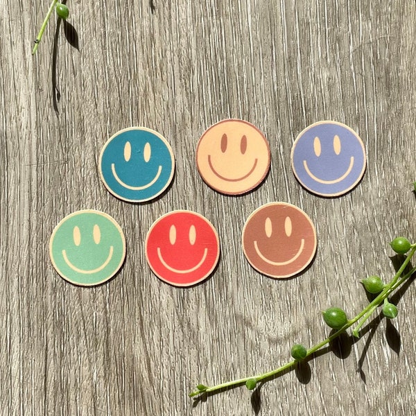 6 Tiny Retro Smiley Face Stickers, Smiley Stickers, Smiley Face, Water Bottle Stickers, Tiny 90s Stickers, Good Vibes, Phone Stickers