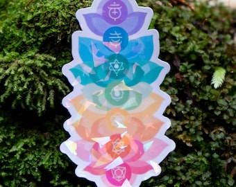 Holographic Chakra Lotus Sticker, Waterproof Yoga and Meditation Sticker, Feminine Energy Water Bottle Stickers, Yoga Laptop Stickers