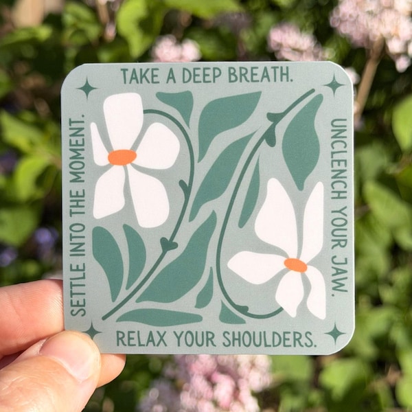 Mental Health Waterproof Sticker, Take a Deep Breath, Anxiety and ADHD Support, Water Bottle & Laptop