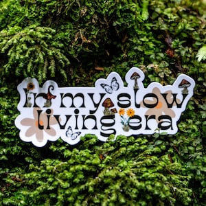 In My Slow Living Era Sticker, Mushroom Yoga Waterbottle Laptop Stickers, Intentional Mindfulness Yoga Sticker, Fairycore Sticker
