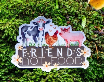 Friends not Food Vegan Sticker, Gifts for Vegans and Vegetarians, Animal Liberation, Waterproof Animal Stickers For Water Bottle or Laptop