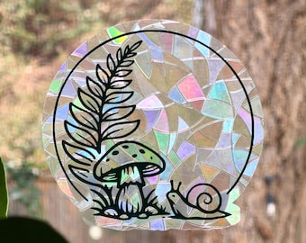 Fern Snail Window Suncatcher – Rainbow Maker, Cottagecore Decor, Whimsical Plant Room Window Cling