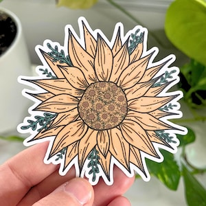 Boho Sunflower Waterproof Sticker, Sunflower Decal, Flower Stickers Sunflower Gifts, Nature Laptop Stickers Positivity Water Bottle Stickers
