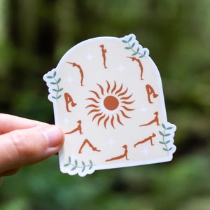 Celestial Yoga Sun Salutation A Sticker, Waterproof Spiritual & Yoga Gifts, Yoga Stickers, Sun and Moon, Meditation, Yoga Sequence