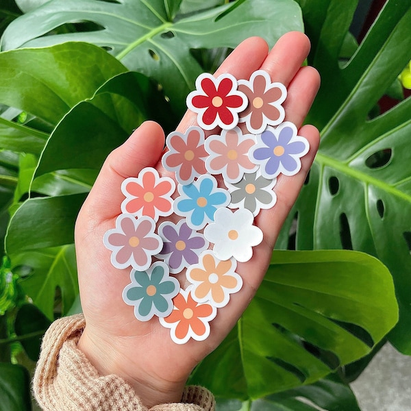 14 Mini Flower Sticker Pack, Waterproof Pastel Stickers, Floral Luggage Stickers, Cute Kindle Stickers, Vinyl Water Bottle Sickers