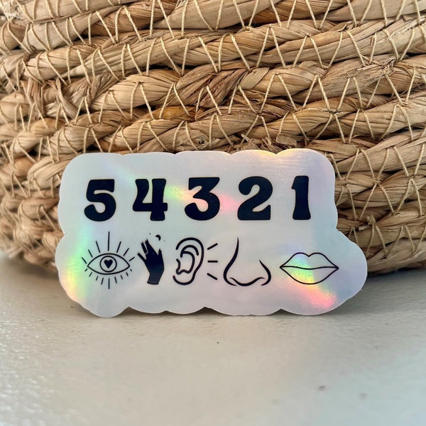 54321 Mindfulness Grounding Sticker, Mental Health And Anxiety Tool, Waterproof Holographic 2"