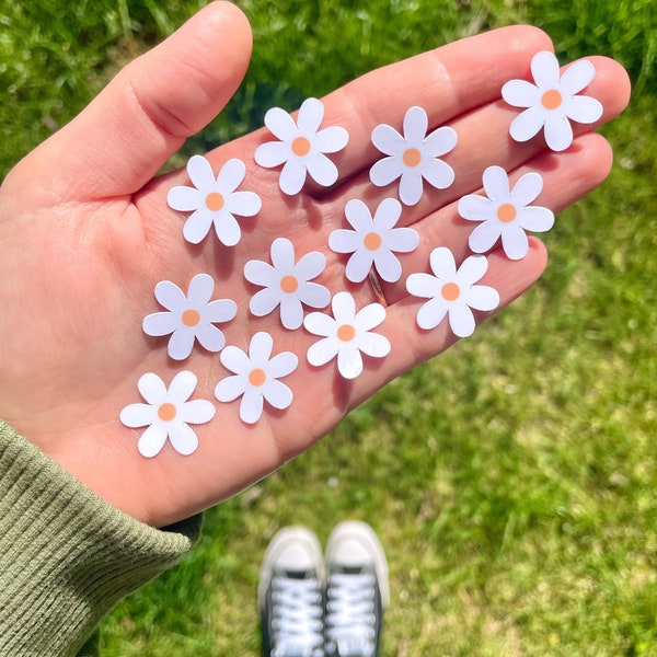 10 Tiny White Daisy Waterproof Stickers, Flower Stickers, Mini Stickers, Sticker Pack, Water Bottle Stickers, Daisy Stickers, Phone Stickers