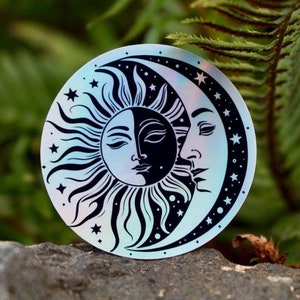 Sticker holographique céleste soleil et lune, Sticker lune bohème, Sticker yoga imperméable, Sticker bouteille d'eau, Sticker nature pour ordinateur portable