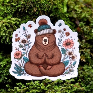 Adesivo de Urso Yogi, Adesivos de Ioga, Adesivos de Amor-Próprio à Prova D'água, Namastê, Adesivos de Ioga Fofos para Garrafas de Água ou Laptops, Presente para Amantes da Natureza