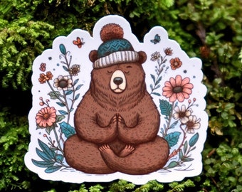 Yogi Bear Sticker, Yoga Stickers, Waterproof Self Love Stickers, Namaste, Cute Yoga Stickers For Water Bottles or Laptops, Nature Lover Gift