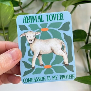 Sticker amoureux des animaux, Ma compassion est ma protéine, Sticker végétalien, Agneau mignon, Sticker végétarien bouteille d'eau, Sticker végétalien pour ordinateur portable, Animal de la ferme