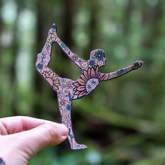 Floral Boho Yoga Sticker, Dancer's Yoga Pose, Yoga Girl Sticker, Yoga Teacher Gift, Spiritual Yoga Water Bottle Or Laptop Sticker Art