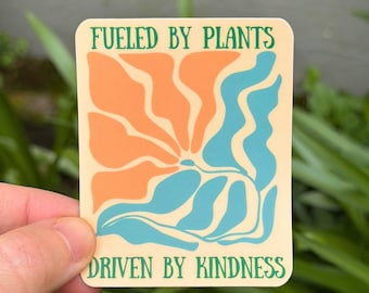 Wavy Flower Vegan Sticker: Fuelled By Plants - Plant-Based Kindness and Compassion