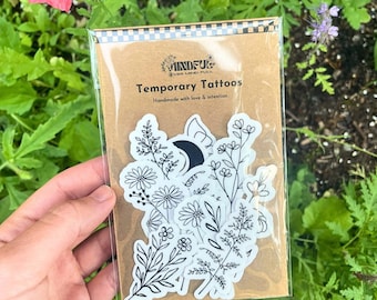 Boho Wildflower Temporary Tattoo Sheet - 14 Piece, Boho Gift, Fake Tattoos, Butterfly Temporary Tattoos, Botanical Temporary Tattoos