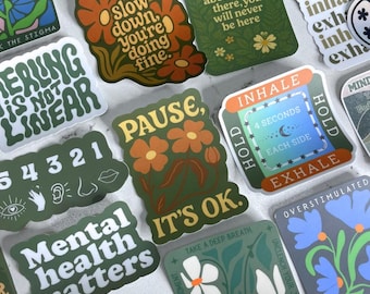 Stickerpakket geestelijke gezondheid • Ondersteuning bij angst en zelfzorg • Stickers voor mindfulnesstherapie en genezing