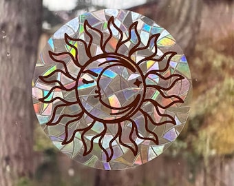 Sun and Moon Rainbow Window Cling | Celestial Window Sun Catcher
