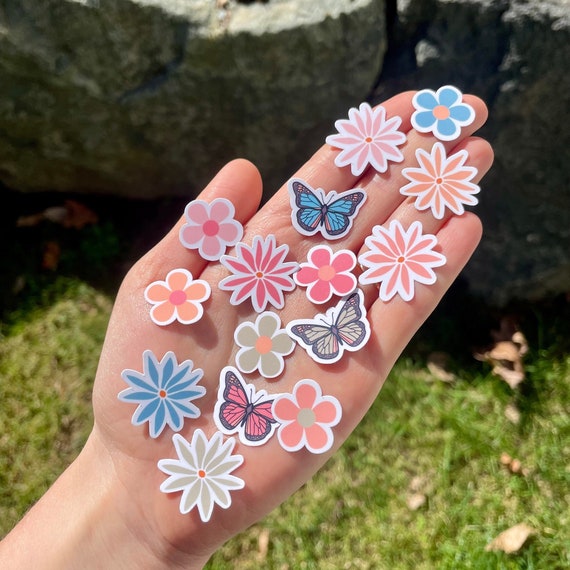 Mini Flower and Butterfly Stickers, Pastel Aesthetic, 15-Pack