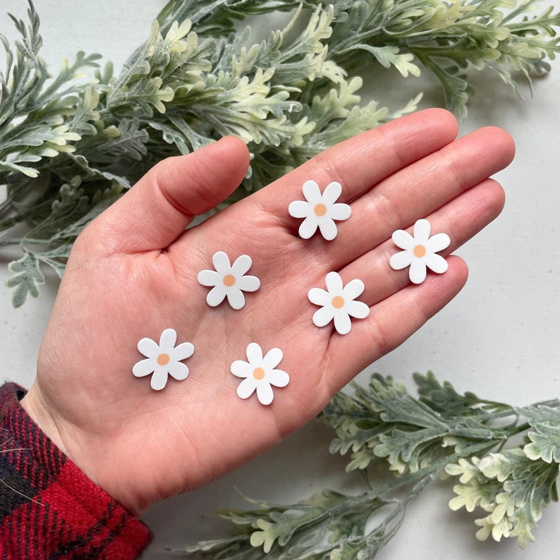 6 Tiny White Daisy Waterproof Stickers, Flower Stickers, Mini Stickers, Sticker Pack, Water Bottle Stickers, Daisy Stickers, Phone Stickers image 2