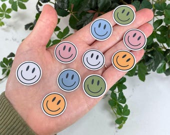 Mini pegatinas de caras felices • Pegatinas impermeables con cara sonriente para computadora portátil • Paquete de pegatinas para fundas de teléfono