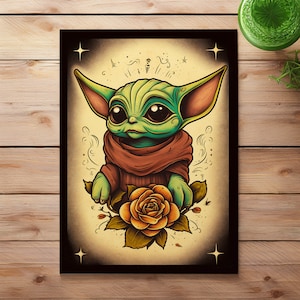 The Kid Grogu - The Mandalorian - Traditional Tattoo Flash Art Print