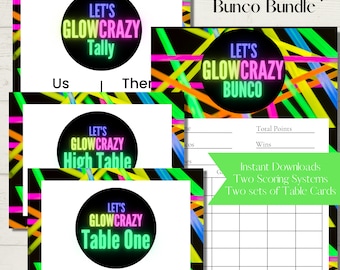 Glow Party Bunco Score Sheet Bundle: Printable Cards & Table Numbers (Digital Download)