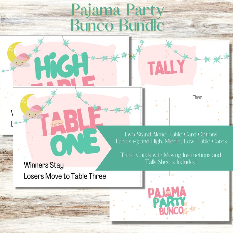 Pajama Party Printable Bunco Score Sheet Bundle - Score Cards, Tally ...