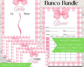 Pink Bow Coquette Bunco Scorecards Printable | Complete Bunco Bundle | Instant Download