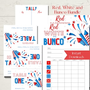 Rot, Weiß und Bunco Printable Bunco Score Sheet Bundle - Score Cards, Tally Sheets und Tischnummern
