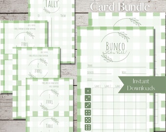Farmhouse Green Buffalo Plaid Bunco Score Card Bundle (Digital Download)