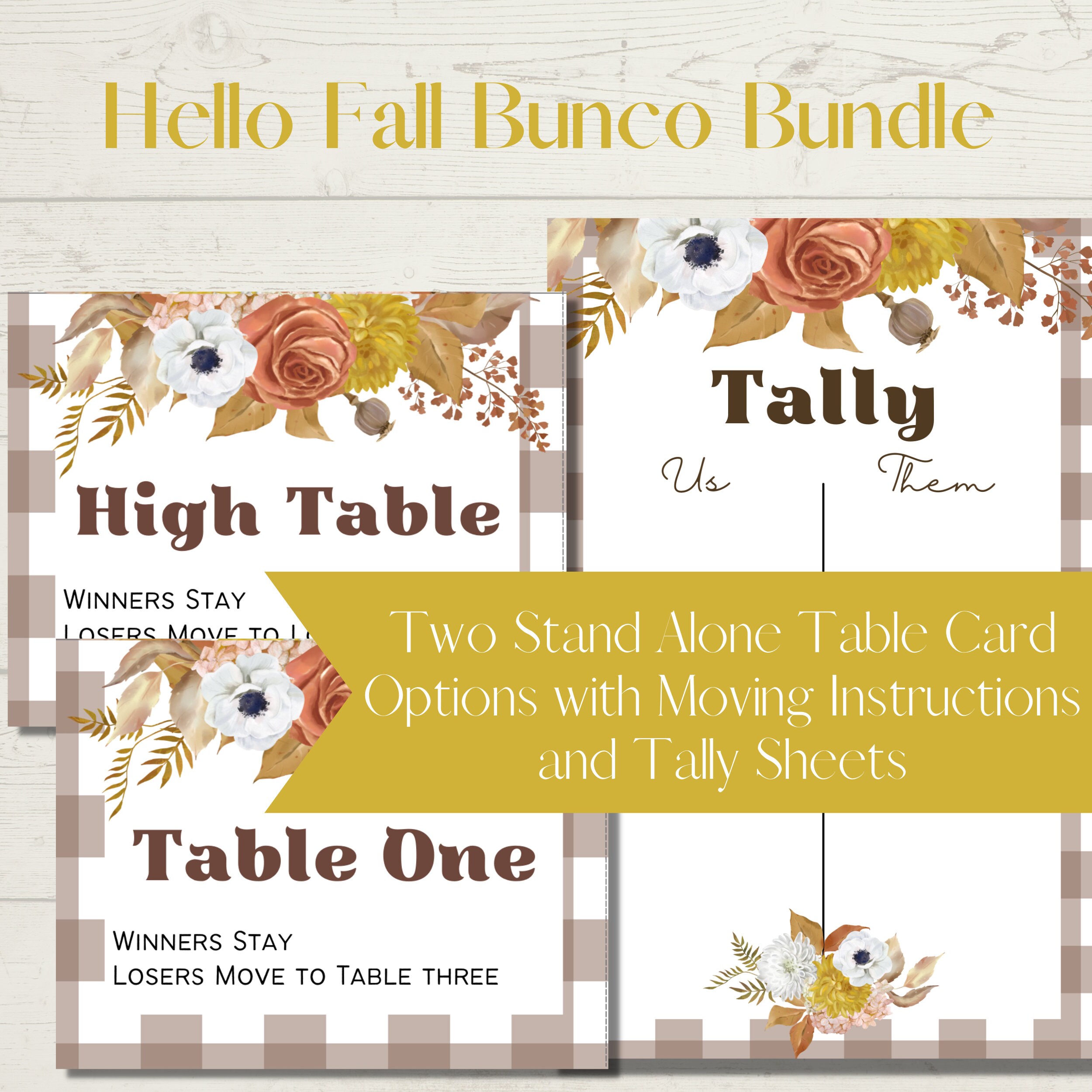Hello Fall Floral Printable Bunco Score Sheet Bundle - Score Cards ...