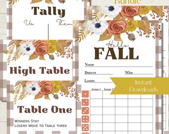 Hello Fall Floral Bunco Score Sheet Bundle (Digital Download)