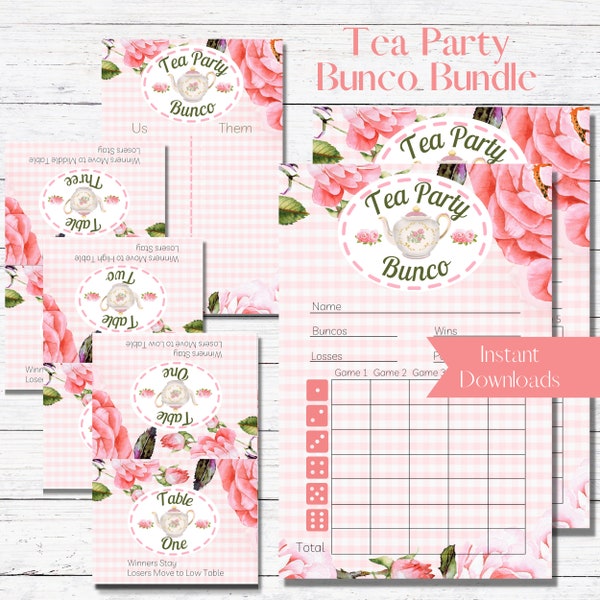 Tea Party Bunco Score Sheet Bundle - Ergebniskarten, Tally Sheets und Tischnummern