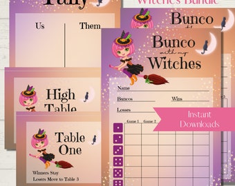 Witches Bunco Score Sheet Bundle: Printable Cards & Table Numbers (Digital Download)