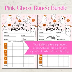 Cute Pink Ghost Happy Halloween Printable Bunco Score Sheet Bundle ...