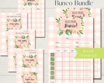 Pink Gingham Floral Bunco Score Sheet Bundle (Digital Download)